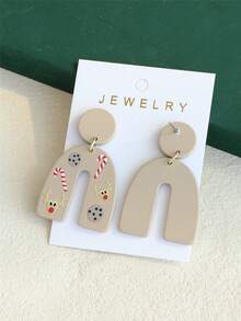1對聖誕節主題淺啡色中空拱形、糖果手杖、鹿角和餅乾印花泥紋壓克力耳環(女性) - 彩色 - 查看 8