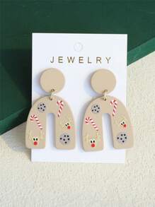 1對聖誕節主題淺啡色中空拱形、糖果手杖、鹿角和餅乾印花泥紋壓克力耳環(女性) - 彩色 - 查看 1