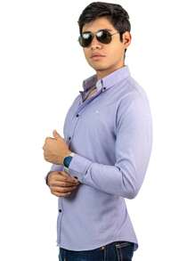 Men's Casual Slim Fit Textured Smooth Lilac Shirt - Lilac Purple - View 4