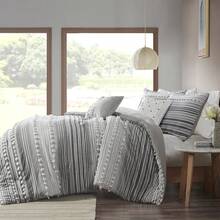 Cotton Duvet Cover Set - Grey - View 5