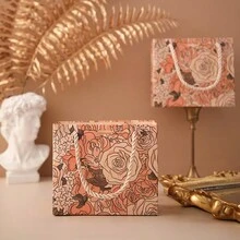 2入組香檳色精美印花禮品袋,配有手柄和絲帶,非常適合做假日派對婚禮等贈品袋子