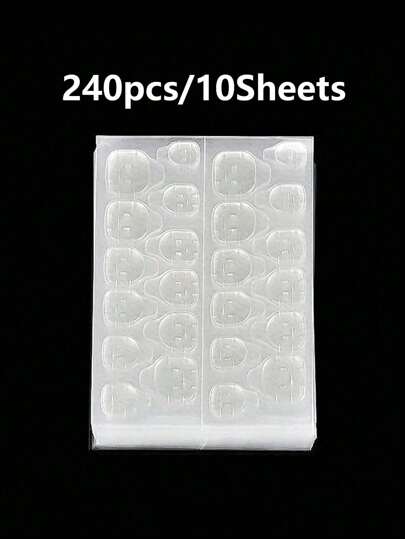 240 Pcs 10 Sheets Double Side Glue Nail Sticker, Nail Glue Stickers Transparent, Waterproof DIY
