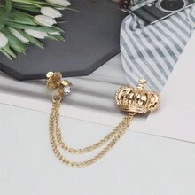 1pc High-end European And American Style Brooch For Men Elegant British Floral Lapel Pin Simple Accessory For Suits - Gold - View 3