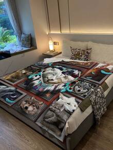 1條靈感狼印花法蘭絨毛毯,尺寸多種,全季節柔軟舒適毛毯,適用於旅行、沙發、床、辦公室和家居裝飾,男孩、女孩、成人生日禮物,適合所有季節-冷氣午睡和休閒沙發印花毛毯 - 彩色 - 查看 4