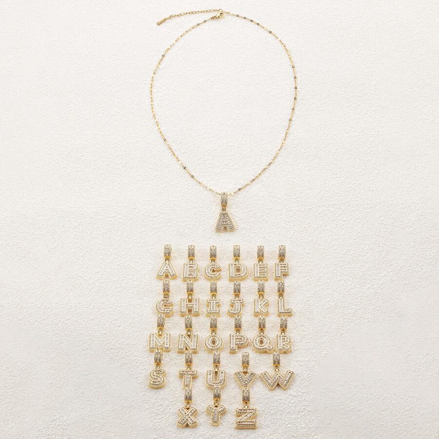 奢華 18k 金鍍銅全鋯石鑲嵌 26 字母吊墜項鍊男女,適合珠寶禮品