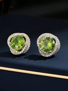 1pair French Style High-end 3d Hollow Out Round Olive Green Earrings For Women - Olive Green - View 4