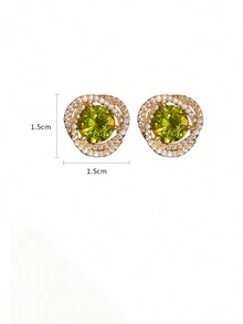 1pair French Style High-end 3d Hollow Out Round Olive Green Earrings For Women - Olive Green - View 2