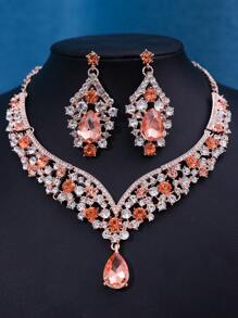 1套新娘皇冠,項鍊,耳環套裝,配有鉆石,適用於婚禮、舞會頭飾