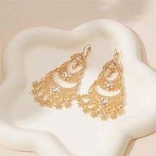 1 Rỗng Ra Đá Tòn Ten Bông Tai Nữ, Đeo Hàng Ngày, Ngày Lễ, Ngày, Quà Tặng - Vàng - Xem 3