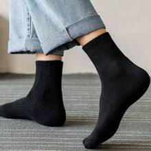 6 Pares de calcetines elásticos de media pantorrilla negros para mujeres con diseño de cintura unida - Negro - Ver 2