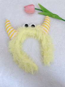 1 件裝女式個人化趣味黃色毛絨喇叭大眼睛怪物頭帶派對髮飾日常旅行服裝創意禮物