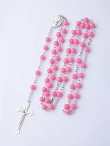 1 件欧美风格复古和圣母玛利亚主题人造珍珠长串珠项链，男女通用毛衣链，适合时尚搭配