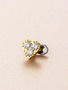 1pc Fashionable & Minimalist Crown & Heart Design Embedded Diamond G23 Titanium Stud Earring - Gold - View 4