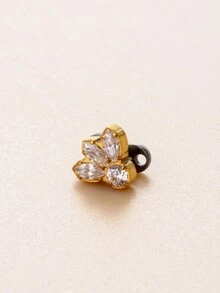 1pc Fashionable & Minimalist Crown & Heart Design Embedded Diamond G23 Titanium Stud Earring - Gold - View 2