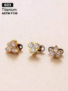 1pc Fashionable & Minimalist Crown & Heart Design Embedded Diamond G23 Titanium Stud Earring - Gold - View 1