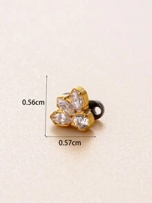 1pc Fashionable & Minimalist Crown & Heart Design Embedded Diamond G23 Titanium Stud Earring - Gold - View 5