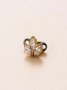 1pc Fashionable & Minimalist Crown & Heart Design Embedded Diamond G23 Titanium Stud Earring - Gold - View 3