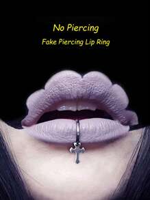One Cross Pendant Stainless Steel No-punch Fake Piercing Lip Ring - Silver - View 4