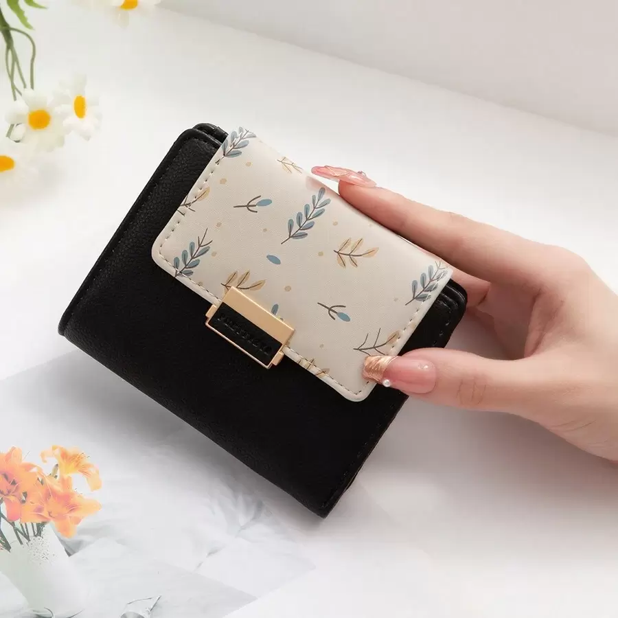 1 chiếc ví ngắn màu đen, ví đựng tiền xu có khóa kéo dành cho học sinh, ví cầm tay đa năng có nắp gập, ví đựng đồ dùng hàng ngày thông thường, ví nữ, ví nhỏ.