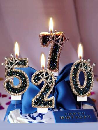 1pc Black Rhinestone Crown Shaped Birthday Cake Topper With Happy Birthday Number & Powder,
