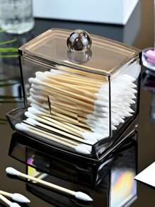 1 cái Acrylic Giá đỡ Với Nắp , Trong sáng Nhỏ bé Máy Phân phối , Nhựa Tai Gậy Giá đỡ , Tăm xỉa răng Lưu trữ Thùng đựng hàng , Phòng tắm Mặt bàn Trang trí Lưu trữ Hộp đựng - màu đen - Xem 7