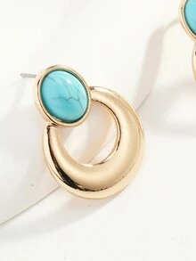Discounted Price! 1pair Minimalist Turquoise Design Earrings - minimalist - View 2