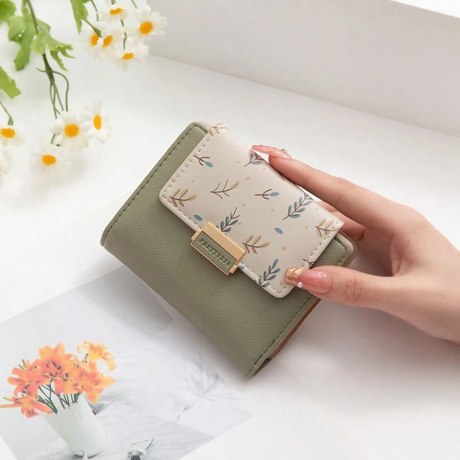 New Korean PU Soft Leather Women's Clutch Wallet, Green Short Wallet, Multi-Function Flip Cover Student Coin Purse, Women's Wallet, Compact Wallet