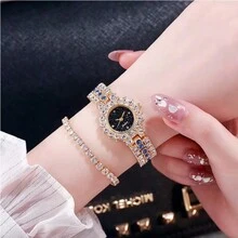 Ladies' Gold Tone Watch With Rhinestone-Encrusted Strap For Daily Wear - Black - View 4