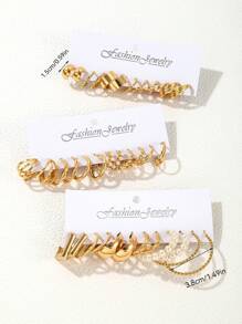 36件/套 时尚仿珍珠扭纹多层宽面耳环套装，适合派对、约会、日常佩戴，百搭实用 - 金色 - 查看 3