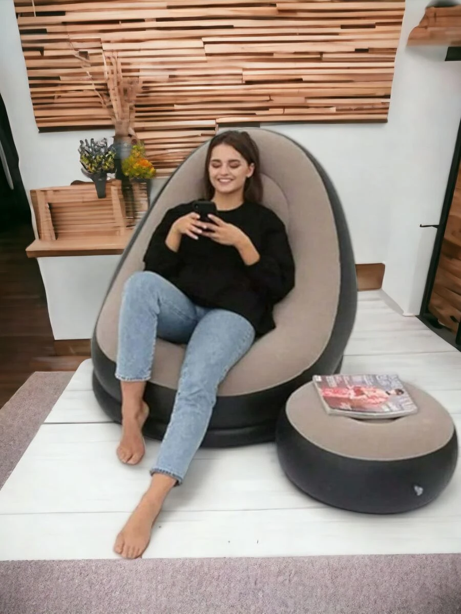 Portable Inflatable Sofa Armchair With Reinforced Footrest - 咖啡棕 - 查看 1