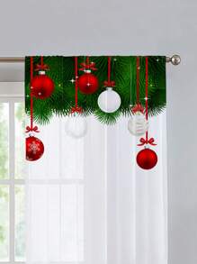 1pc Christmas Decorative Sheer Curtain, Christmas Balloon Snowflake Christmas Tree Christmas Ball Christmas Print Curtain Sheer, Rod Pocket Printed Curtain Window Decor For Bedroom, Office, Kitchen, Living Room, Home Decor, Christmas Holiday, Translucent Red Christmas Ball Print - Multicolor - View 4