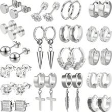 36pcs Nam Bộ bông tai - Màu bạc Thép không gỉ Vượt qua Vòng & Bông tai stud Thời trang Đồ trang sức xuyên thấu Đối với Sinh nhật , Buổi tiệc Và - Bạc - Xem 7