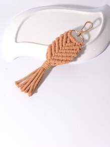 Handmade Camel Color Woven Bag Charm - Camel - View 1