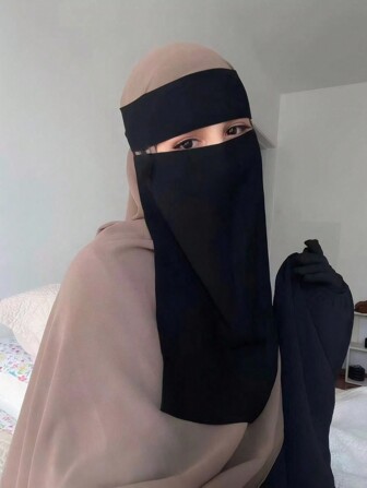 1pc Soft & Skin-Friendly Solid Color Chiffon Face Covering Women Hijab For Abaya