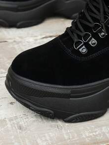 Của phụ nữ Giải trí Giày thể thao Với Bên trong Tăng cao Và Dày , Phong cách mới Đối với Mùa thu Và Mùa Đông , , / chất liệu da PU / Polyurethane , Chóp giầy tròn , Lace-up , Mềm mại Và Chống trượt Đế - màu đen - Xem 6