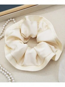 1入組女款多色仿真絲絲帶髮圈，單色簡約邊緣，適用於馬尾和包子頭休閒裝 - 卡其色 - 查看 10