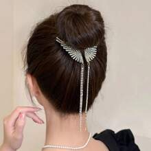 1入女孩配飾,公主天使翼設計,配流蘇和珍珠裝飾束馬尾頭繩,髮髻架,金屬髮夾,適用於日常穿著,派對,音樂表演