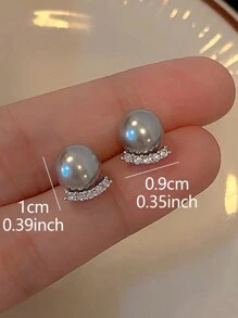 1pair French Minimalist Small & Luxurious Design Women's Everyday Fashionable Faux Pearl Stud Earrings For Date - Grey - View 5