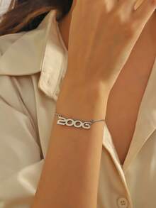 1 cái Thời trang Phong cách Thép không gỉ Sinh Số Vật rủ xuống Vòng tay Sinh nhật - Bạc - Xem 3