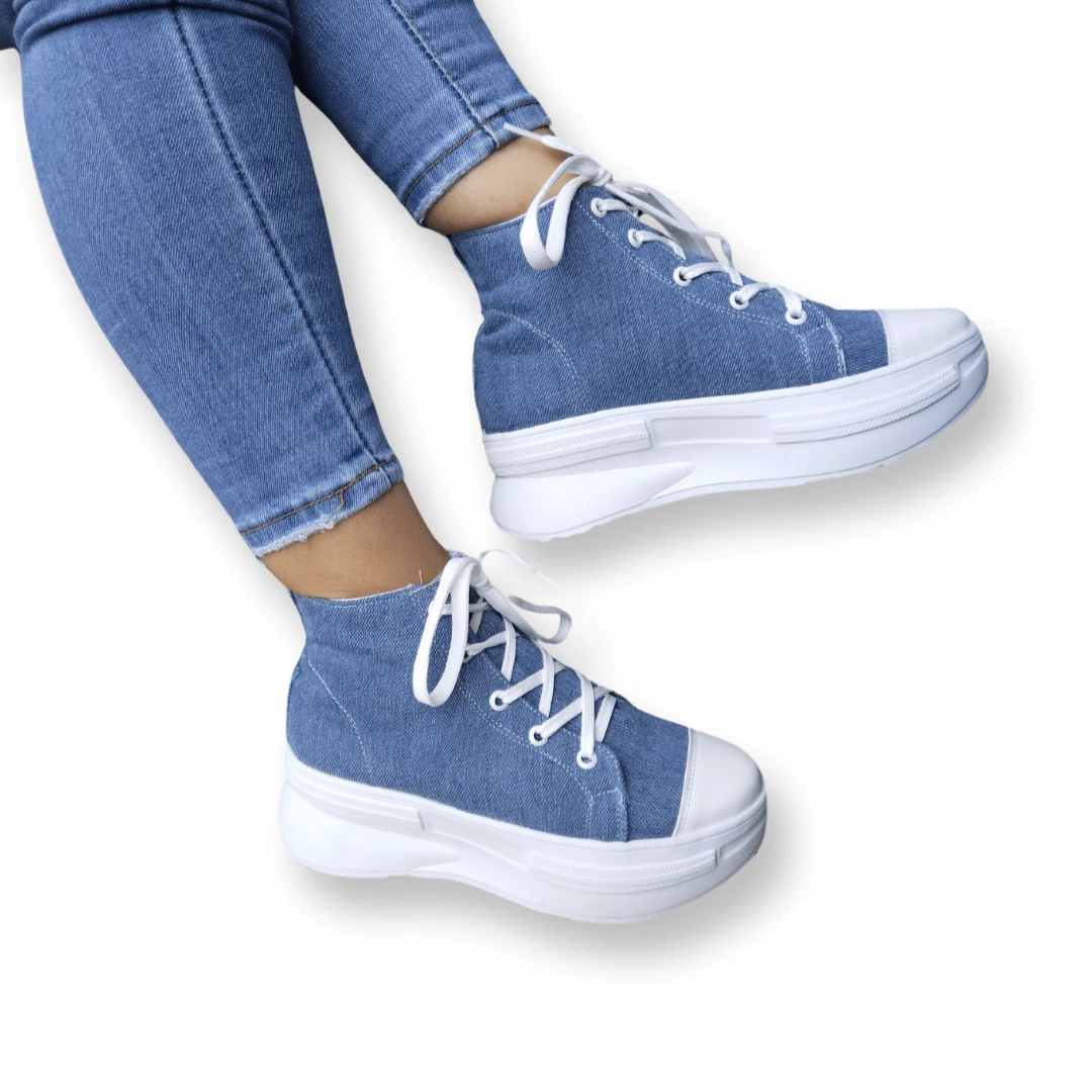 tenis tipo bota de mezclilla casuales - Azul - Ver 1