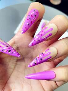 Siêu Người yêu 10 cái/bộ Dài Dao găm nhỏ Móng tay , Tím Thiết kế Kem , Đối với Mặc hàng ngày , Tiệc sinh nhật - Bạc - Xem 3