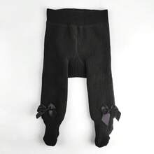 1 件兒童女孩保暖緊身褲搭配蝴蝶結裝飾,柔軟可愛,冬季緊身褲