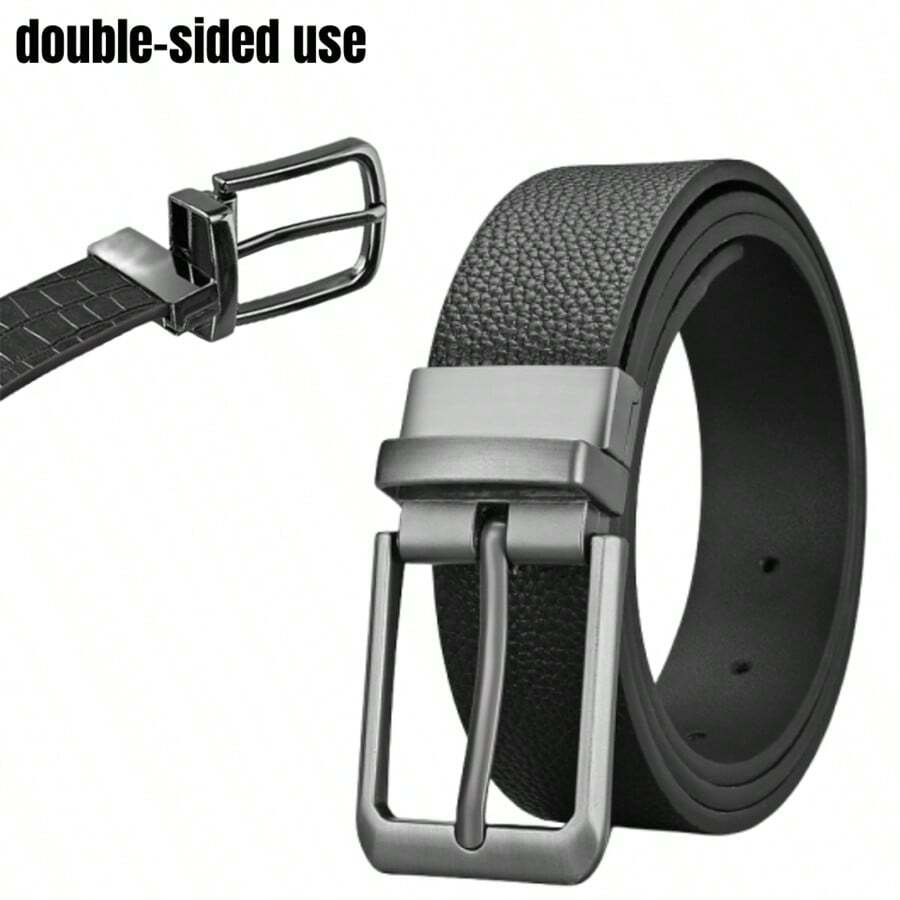 【扣環可旋轉,雙面】1 件男士 Pu 皮帶,商務正裝腰帶,適合搭配休閒褲或西裝,禮品