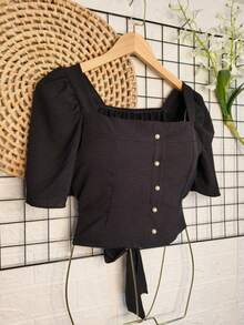 Women Tops - 黑色 - 查看 2