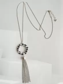 Fashionable & Versatile Women's Long Sweater Chain - Black and White - View 1