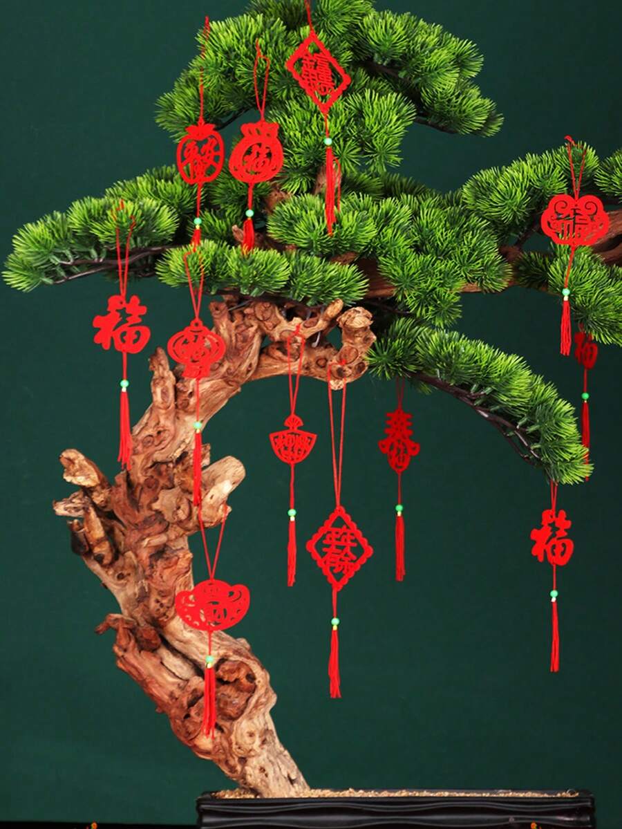 新年毛絨盆景裝飾燈籠,節慶場景防水室內植物裝飾配件