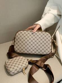 Fashionable Patterned Crossbody Bag With Small Bag - Grey - View 7