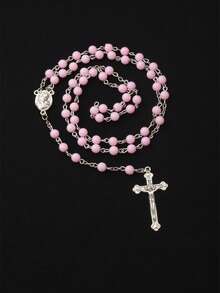 1 件欧美风格复古和圣母玛利亚主题人造珍珠长串珠项链，男女通用毛衣链，适合时尚搭配