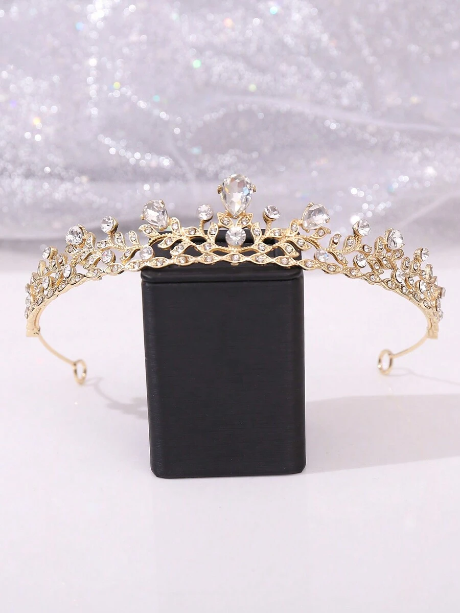 1 件裝女式銀葉形韓式水晶和玻璃皇冠,適合派對、成年儀式和慶典