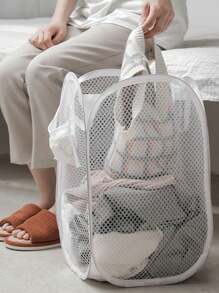 1 Pieza Bolsa De Lavandería Portátil De Mano En Blanco - Blanco - Ver 5